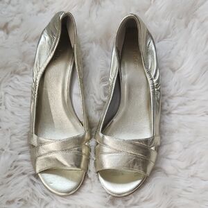 Cole Haan Metallic Gold Peep-Toe Flats